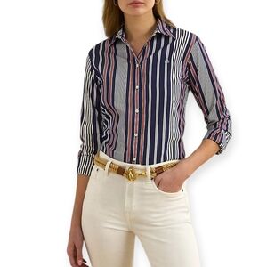 Lauren Ralph Lauren Classic Fit Striped Broadcloth Shirt Women's Size Medium